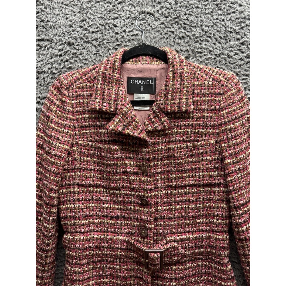 Vintage Chanel‎ 2001 Belted Tweed Midi Coat in Red & Black Size 36 01A - Picture 3 of 16